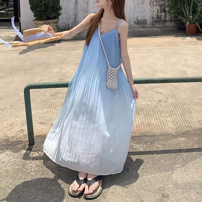 グラデーション キャミワンピース ノースリーブ ワンピース ロング