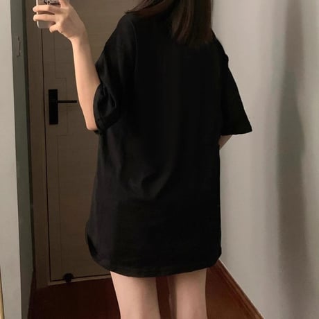 リボンプリント Tシャツ オーバーサイズ トップス ルーズ ゆったり 半袖 レトロ  大人可愛い ガーリー カジュアル フェミニン DTCA-780996917013