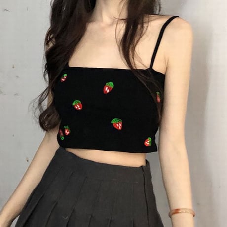 セット商品 ハートカット Tシャツ 半袖 キャミソール いちご柄 ゆったり ルーズ 韓国ファッション レディース 大人可愛い ガーリー カジュアル DTC-678925875076