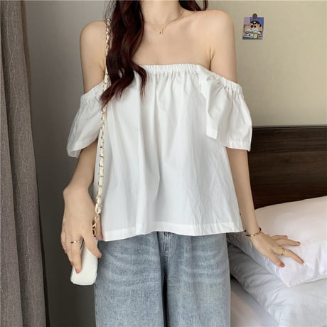 2way ブラウス オフショルダー 半袖 薄手 無地 韓国ファッション レディース トップス 大人可愛い ガーリー フェミニン DTC-647859747926