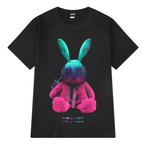 Tシャツ 半袖 メンズ レディース ユニセックス BADRABBIT うさぎのヌイグルミ プリント オーバーサイズ 大きいサイズ 韓国ストリートファッション TBN-616709422105