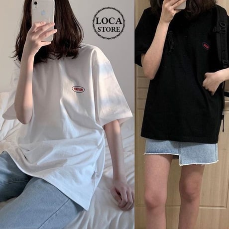 レディース Tシャツ ワンポイント ビックTシャツ プリント シンプル 大きいサイズ ホワイト ブラック 韓国ファッション (DTC-591605629184)