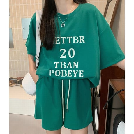 【3カラー】 セットアップ Tシャツ ショートパンツ 半袖 オーバーサイズ 上下セット レトロ 韓国ファッション レディース 大人可愛い ガーリー カジュアル DTC-678293085537