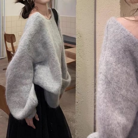 2カラー ニット バックコンシャス バックリボン オープンバック バックレス ルーズ 長袖 レトロ 韓国ファッション レディース 大人可愛い ガーリー DTCA-843523636210