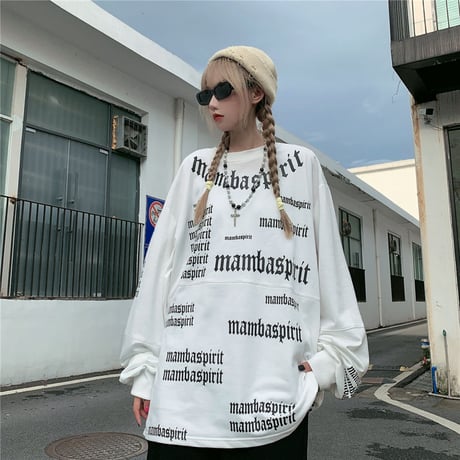 ユニセックス Tシャツ 長袖 ロンT フルレタープリント ラウンドネック オーバーサイズ 韓国ファッション メンズ レディース カジュアル ストリートファッション DTC-655783366926