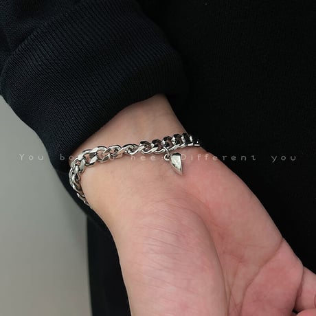 磁石で一つのハートになる ペア ブレスレット 磁石 ハート チェーン マグネット 金属アレルギー対応 シンプル チタン アクセサリー DTC-649347058292