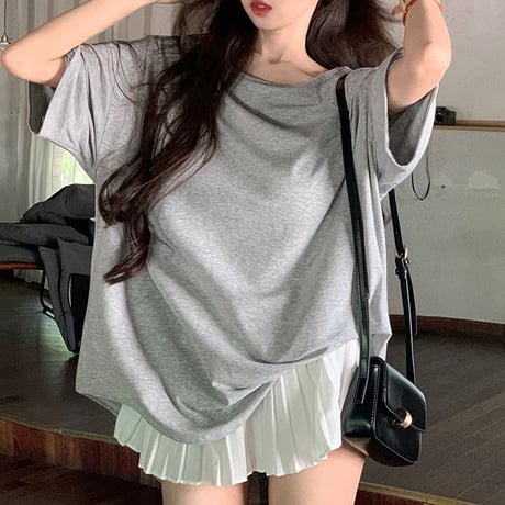 オープンバック Tシャツ 背中開き ドロップショルダー トップス ルーズ レトロ 韓国ファッション レディース 大人可愛い ガーリー DTC-801420565434
