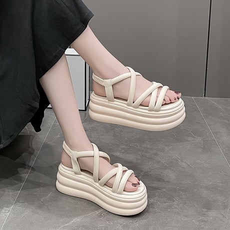 厚底サンダル 22.0～24.5cm グラディエーター ウエッジソール サンダル プラットフォーム バックストラップ スタイルアップ 韓国ファッション レディース DTC-775188374033