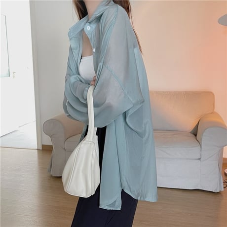 【11color】 シアーシャツ パフ袖 シフォン オーバーサイズ ルーズ シアーブラウス 長袖 レトロ 韓国ファッション レディース Y2K 大人可愛い ガーリー DTC-672456293033