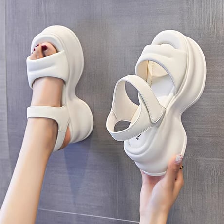 厚底サンダル スポーツサンダル 22.5～25.0cm オープントゥ マジックテープ 厚底 美脚効果 サンダル スポサン カジュアル 韓国ファッション レディース DTC-716043736999