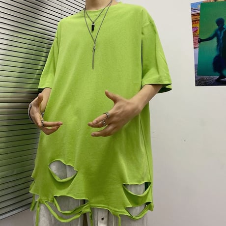 ユニセックス tシャツ ダメージ加工 半袖 オーバーサイズ カジュアル 韓国ファッション メンズ レディース ストリートファッション DTC-618883841543