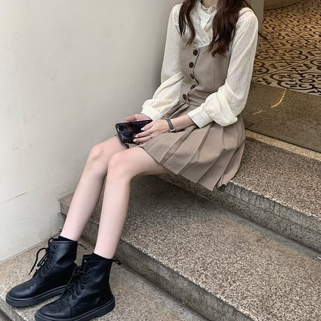 セットアップ 3点セット ショートジャケット プリーツキャミワンピース スリングワンピース レースブラウス 韓国ファッション レディース 大人可愛い ガーリー DTC-651403916473