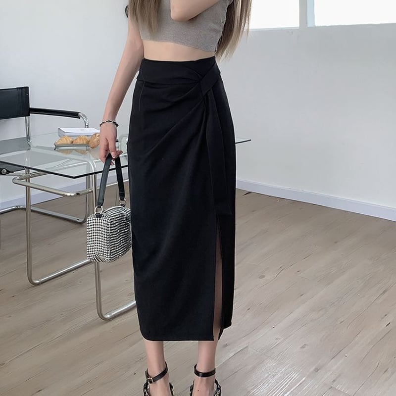 スリットスカート ウエストボウタイ ハイウエスト ロング