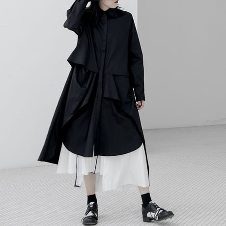シャツワンピース ロングシャツ シャツ ワンピース アシンメトリー 不規則デザイン ルーズ 長袖 レトロ 韓国ファッション レディース 大人可愛い ガーリー DTC-634484580166