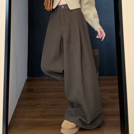 ワイドパンツ タック モップパンツ ドレープ フレア ハイウエスト ルーズ レトロ 韓国ファッション レディース 大人可愛い ガーリー カジュアル DTC-861649753291