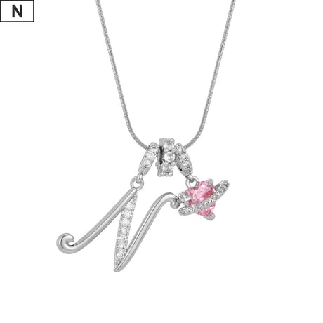 イニシャル Ａ-Ｚ ネックレス チェーン付き シルバー アルファベット ハートチャーム スネークボーンチェーン ペンダント アクセサリー 合金 ジュエリー DTCA-1026122476779