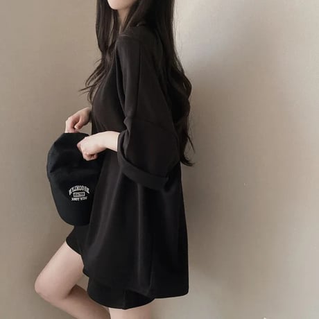 セットアップ 2点セット tシャツ ショートパンツ オーバーサイズ クルーネック 無地 ルームウェア レトロ 大人可愛い ガーリー カジュアル DTCA-839400393323