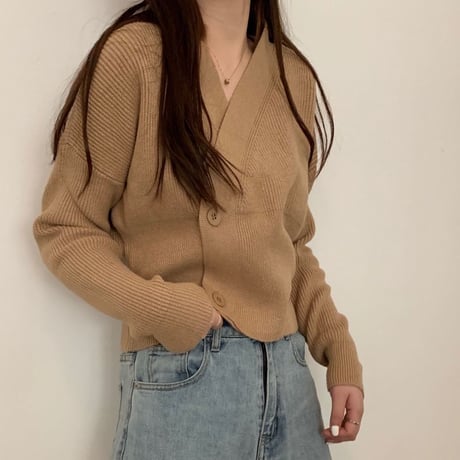 2WAY ショート丈 カーディガン 韓国ファッション レディース オフショルダー オフショル ウール 暖かい ボタン ガーリー (DTC-604776362280)