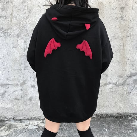 ユニセックス プルオーバー パーカー メンズ レディース 悪魔の耳と羽 オーバーサイズ ルーズ 大きいサイズ ストリート TBN-604130357724