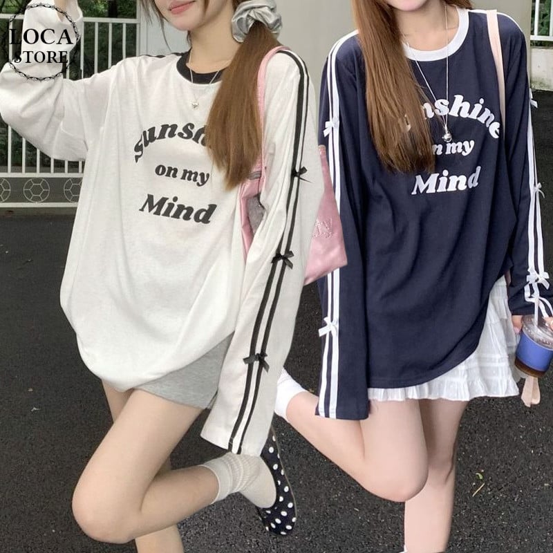 お洒落リボンロングTシャツ♪春にぴったり普段着デート用トップス お洒落リボンロングTシャツ♪春にぴったり普段着デート用トップス