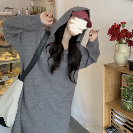 フード付き ニットワンピース ロングワンピース ルーズ ゆったり ルーズウエスト 長袖 レトロ 韓国ファッション レディース 大人可愛い ガーリー DTC-682629628231