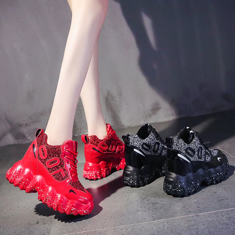 ダットスニーカー レースアップ ヒール7cm 厚底 22.0～24.5cm 韓国ファッション レディース 厚底スニーカー 歩きやすい カジュアル スポーツ 613476471817