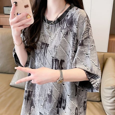 Tシャツ タイダイ柄 英字 オーバーサイズ ゆったり 半袖 レトロ 韓国ファッション レディース 大人可愛い ガーリー カジュアル ストリート系ファッション DTC-777273839176