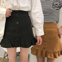 フィッシュテール スカート 裾フリル フロントボタン 韓国ファッション レディース フィット タイト 台形 ショート 無地 ハイウエスト 大人可愛い ガーリー DTC-598590628175