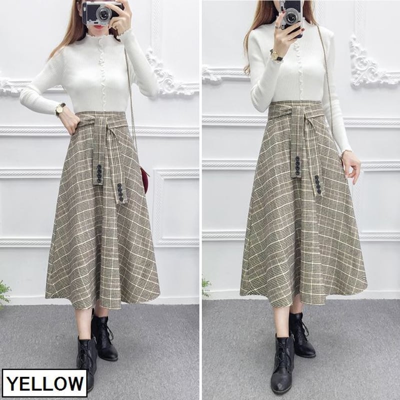 美品♡セオリーリュクス グレンチェック プリーツ ロングスカート ウエストゴム 041a20f2afb09f27e39964ce54189c