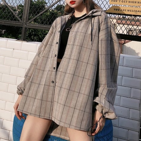 メンズ/レディース ユニセックス チェックパーカー コーディガンパーカー チェック柄 シャツパーカー オーバーサイズ ゆったり  (DCT-589741814756)