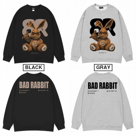 ユニセックス スウェット トレーナー BADRABBIT ウサギ 裏起毛 長袖 オーバーサイズ 韓国ファッション メンズ レディース ストリート系ファッション DTC-737596346835