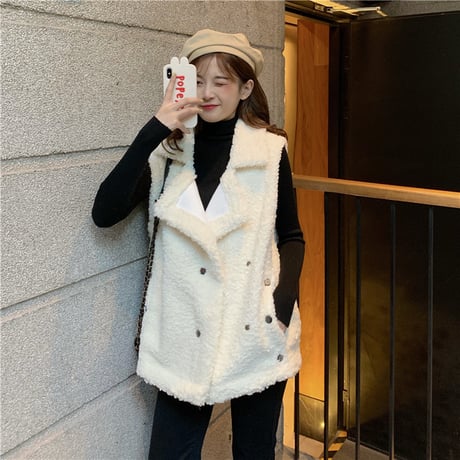ボアベスト インナー付き セット 韓国ファッション レディース ボア ベスト アウター 羽織り ノースリーブ 体型カバー シンプル 大人カジュアル 韓国 (DTC-603949564868)