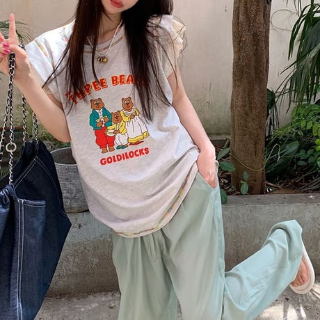 Tシャツ フライングスリーブ レース トップス ノースリーブ オーバーサイズ レトロ 韓国ファッション レディース 大人可愛い ガーリー カジュアル DTC-768900343552