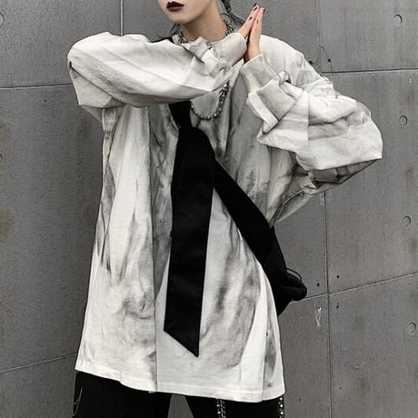 ユニセックス タイダイ染め Tシャツ 長袖 オーバーサイズ 韓国ファッション メンズ レディース ロンT ルーズ カジュアル ストリートファッション DTC-602359639624