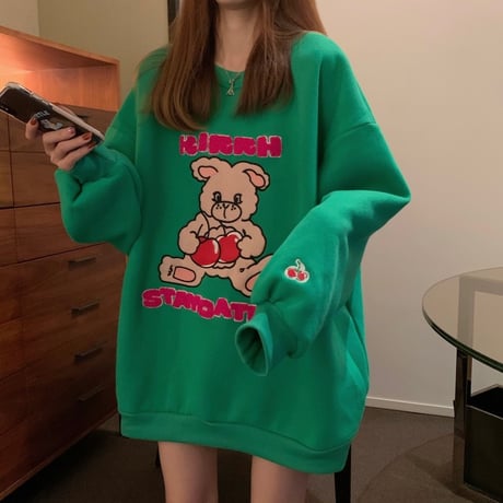 トレーナー プラスベルベット ラウンドネック シンプル ルーズ オーバーサイズ 長袖 ゆったり 韓国ファッション レディース ガーリー フェミニン カジュアル DTC-655085180955