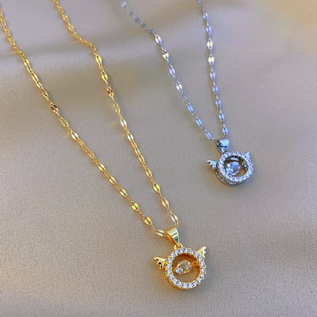 サークル ネックレス 天使の羽 チェーン付き 金属アレルギー対応 CZ ペンダント アクセサリー チタン メッキ 韓国アクセサリー DTC-622240378318