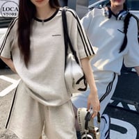 セットアップ 2点セット サイドライン tシャツ ショートパンツ ロゴ オーバーサイズ クルーネック 無地 ルームウェア ルーズ レトロ カジュアル DTCA-820351715781