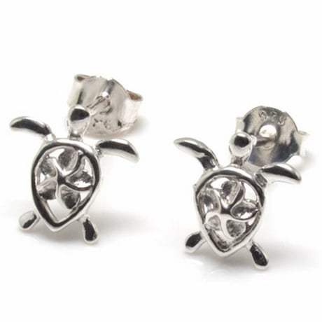 【ハワイアンジュエリー / HawaiianJewelry】 ハワイアンシルバーピアス ハワイアンホヌ×プルメリアモチーフ (EW-0161p)