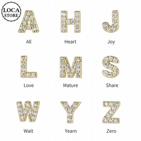 A～Z 片耳用 イニシャル スタッドピアス アルファベット 英字 キャッチ式ピアス 合金 シルバー925 金メッキ アクセサリー ジュエリー DTC-651087823187