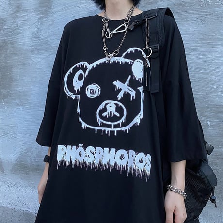 ユニセックス Tシャツ 半袖 メンズ レディース ラウンドネック クマちゃん ベアー プリント オーバーサイズ 大きいサイズ ルーズ ストリート TBN-620728922722