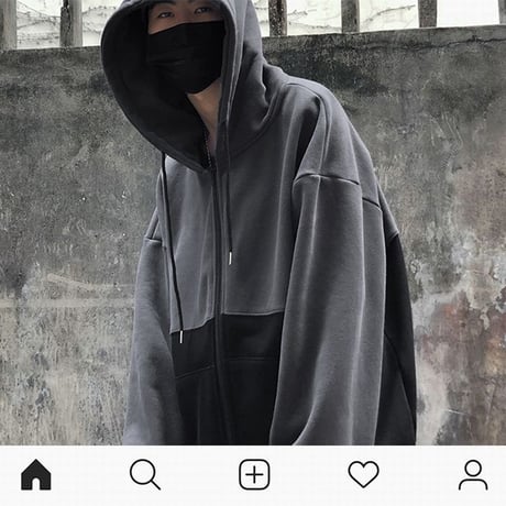 ユニセックス バイカラー ジップアップ パーカー 裏起毛 韓国ファッション メンズ レディース ストリート 無地 秋 冬 (DTC-606329979783)