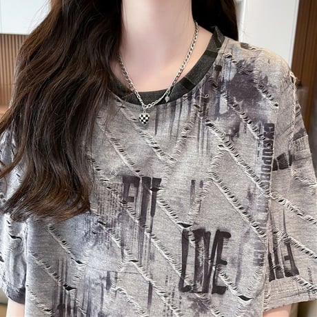 Tシャツ タイダイ柄 英字 オーバーサイズ ゆったり 半袖 レトロ 韓国ファッション レディース 大人可愛い ガーリー カジュアル ストリート系ファッション DTC-777273839176