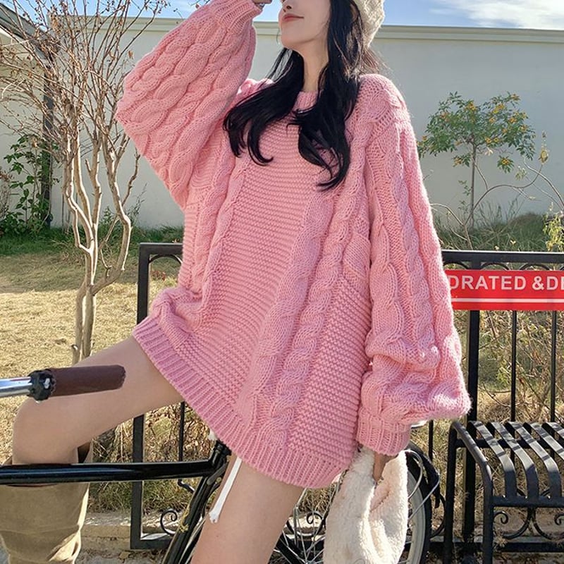 THE TOE ピンク ケーブルニット オーバーサイズ THE TOE ピンク ケーブルニット オーバーサイズ