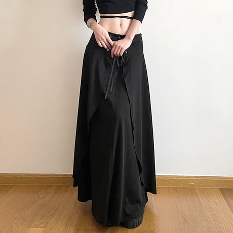 レースアップ ロングスカート 不規則デザイン 個性的 編み上げ Aライン スカート レトロ 大人可愛い ガーリー ゴシック カジュアル DTCA-731065457752