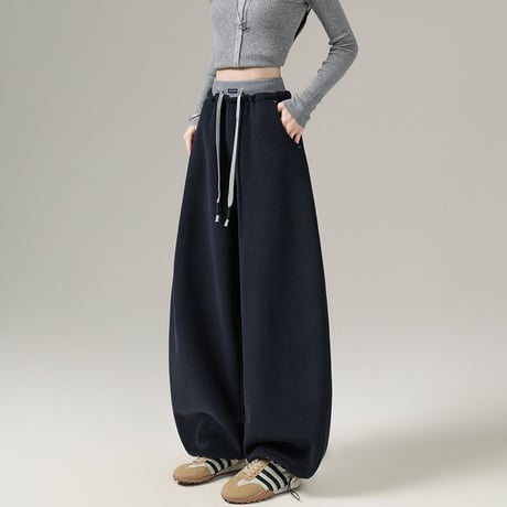 スウェットパンツ フリース裏地付き ドローコード ハイウエスト ボトムス ワイドパンツ イージーパンツ レトロ カジュアル DTCA-977377871195