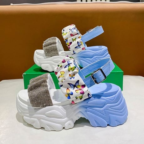 スポーツサンダル 22.0～24.5cm 厚底 スポサン ラインストーン バタフライ柄 厚底サンダル サンダル カジュアル 韓国ファッション レディース DTC-675536022627