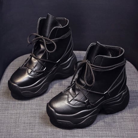 厚底 ハイカット スニーカー ショートブーツ 22.5～24.5cm インヒール シューレース 歩きやすい 疲れない カジュアル ガーリー DTC-627530386558