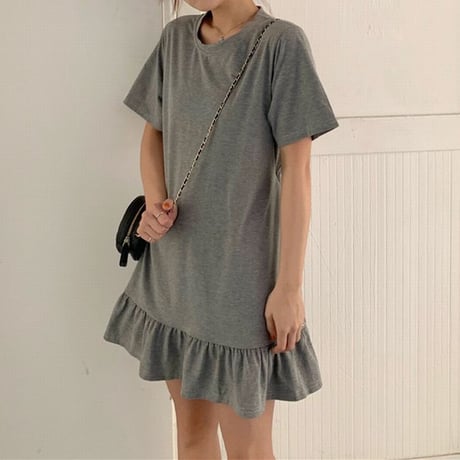 オープンバック ワンピース 背中あき 薄手 Tシャツ＋フリルスカート 半袖 韓国ファッション レディース バックレス 大人可愛い ガーリー フェミニン DTC-615537051967