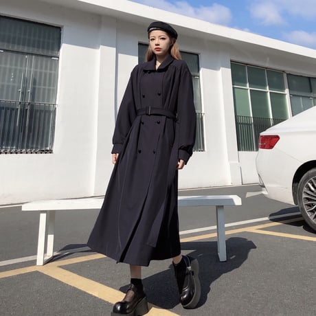 ロングコート ベルト付き ダブルブレスト 韓国ファッション レディース トレンチコート 長袖 ゆったり 大人カジュアル 大人可愛い ガーリー DTC-630621959680