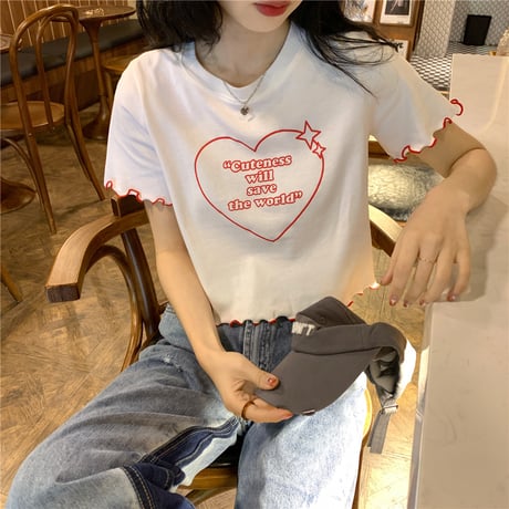 クロップド丈 Tシャツ 半袖 ラウンドネック 夏 配色 韓国ファッション レディース ショート丈 トップス へそ出し カットソー 大人可愛い ガーリー フェミニン DTC-643699777293